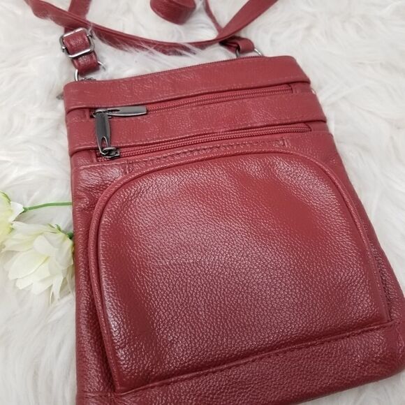 Red Faux Pebble Leather Crossbody Bag - Picture 2 of 8